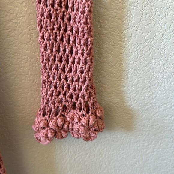 Ayni Pink Coral Crochet Knit Long Sleeve Maxi Dress Resort Swims Cover Up NWOT - Picture 7 of 13